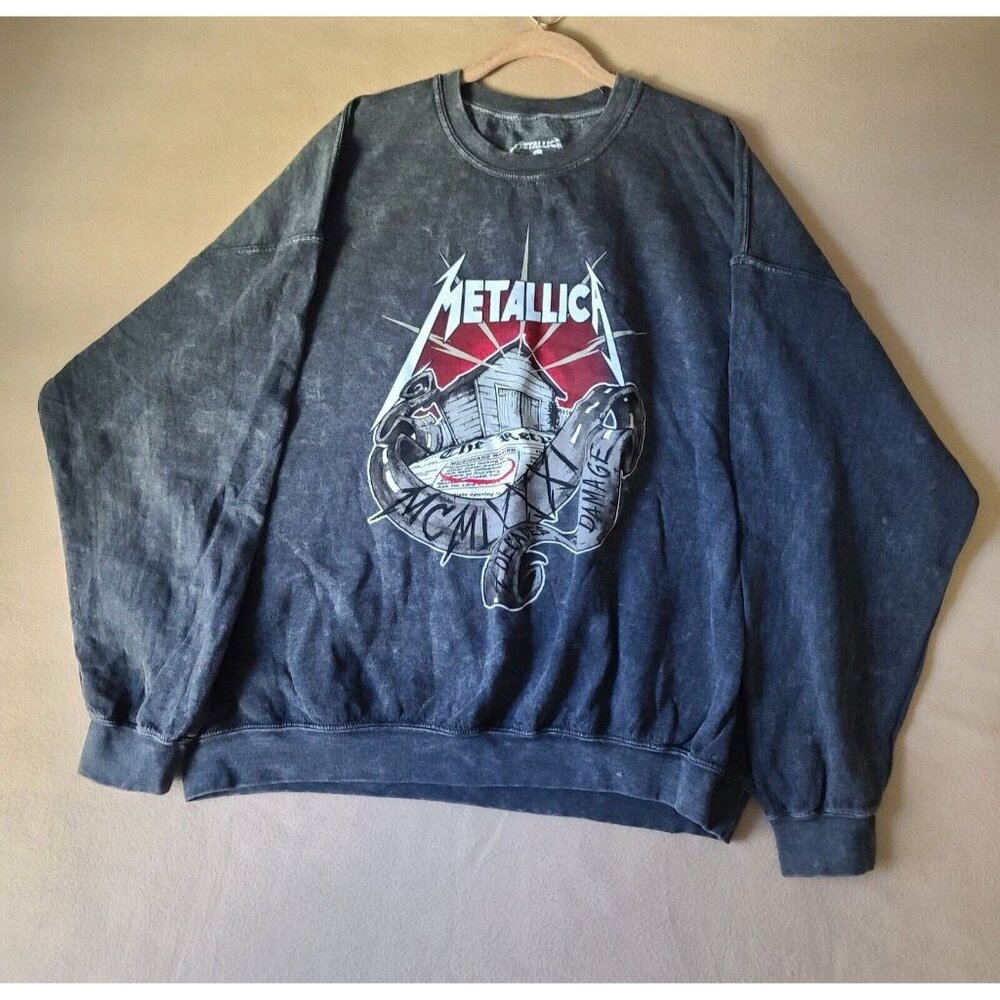 Urban Outfitters Metallica Fleece Crewneck Sweatshirt UNISEX L Black LS NWOT - Picture 2 of 5